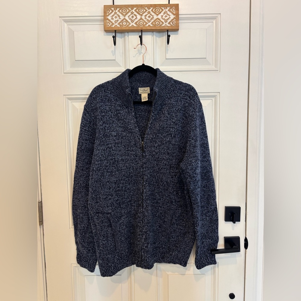 Mens LL Bean Classic 100% Lambs Wool Zip Up Grandpa Cardigan Sweater XL TALL